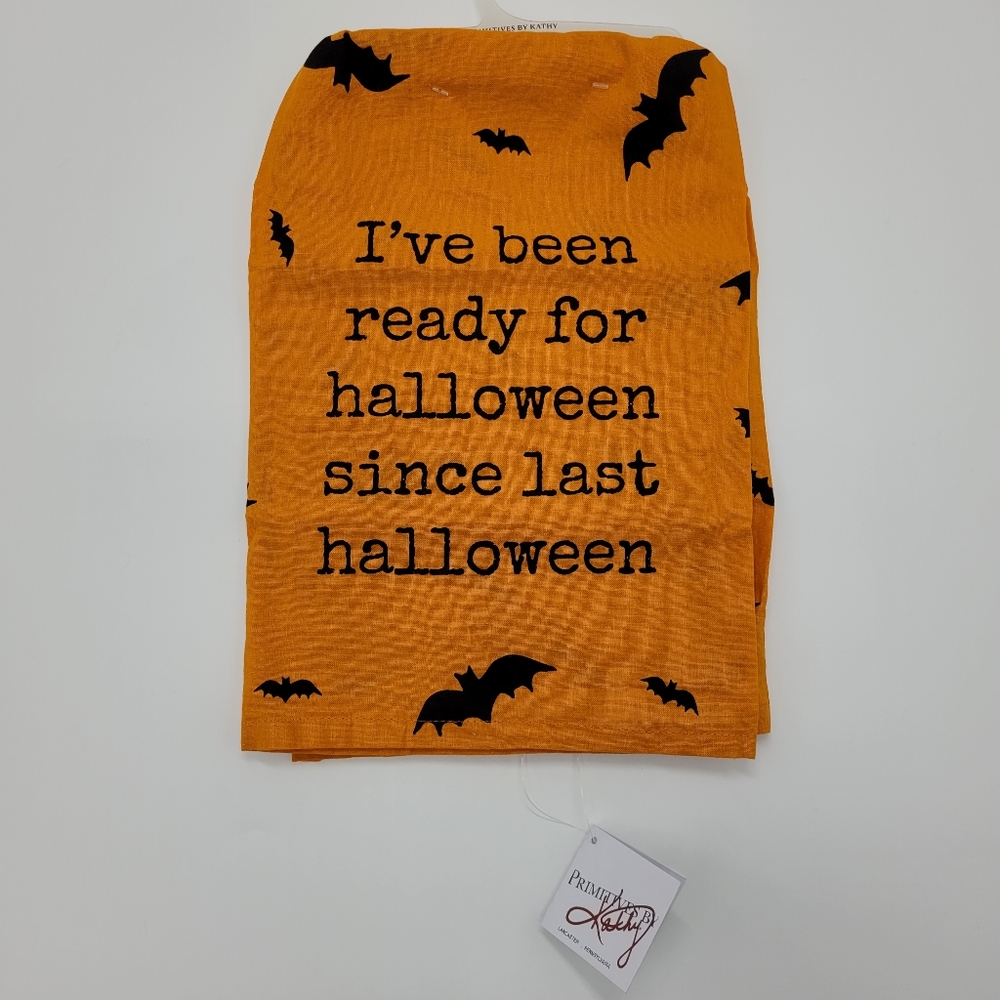 Primitives By Kathy Last Halloween Kitchen Towel Bats Black Orange 28x28 NEW
